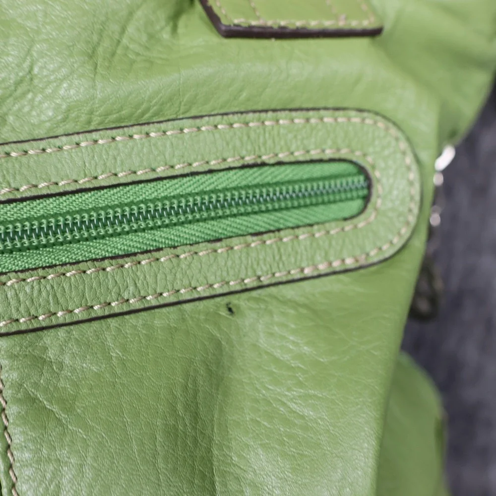 Franco Sarto Shoulder Bag Womens Medium Green Leather Buckle Zip Pockets Charm